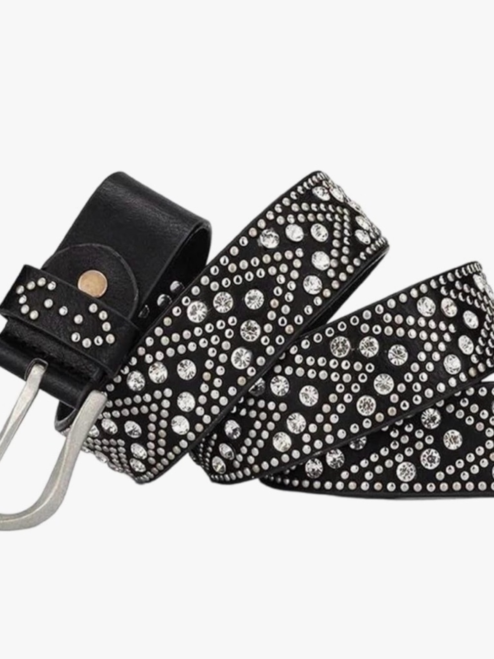 Black Crystal-Embellished Women's Leather Belt